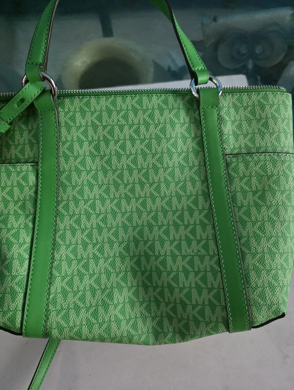 New Michael Kors Green MK Signature Tote Shoulder Bag